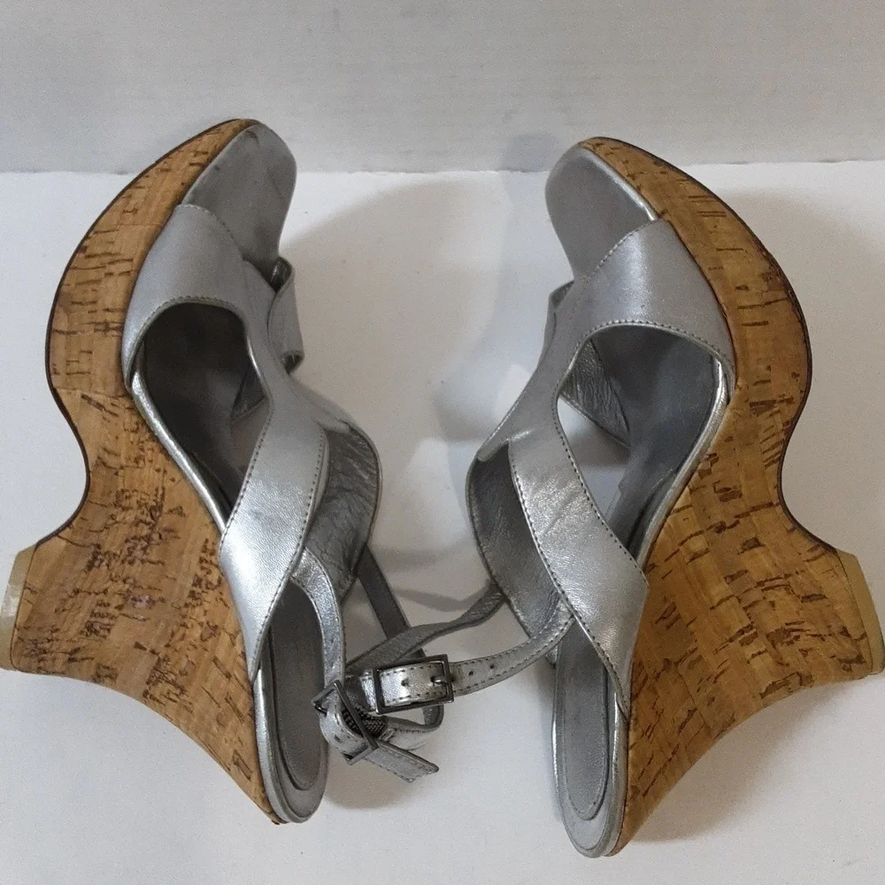 Y2k Viga Spia platform sandals leather upper size 6.5M women silver metallic